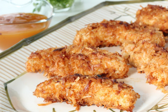 Coconut Chicken Tenders with Sweet and Spicy Mango Dipping Sauce