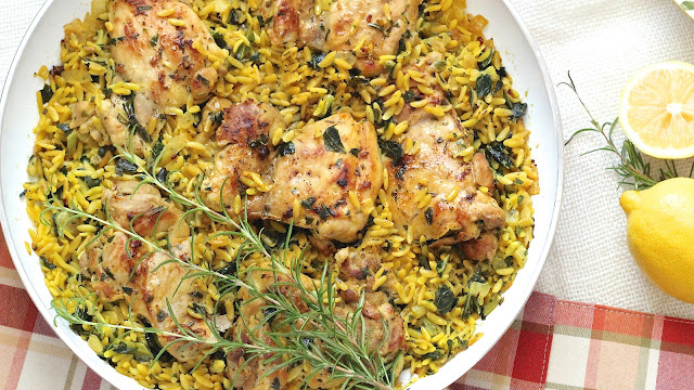 Garlic Rosemary Chicken with Lemony Orzo