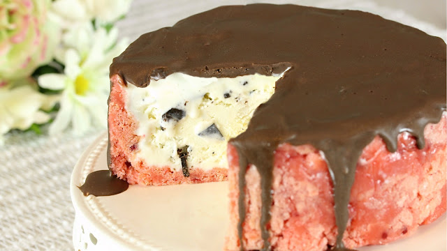 Strawberry Brownie Ice Cream Cake