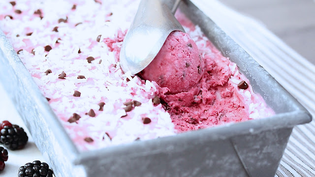 No Churn Black Raspberry Coconut Ice Cream