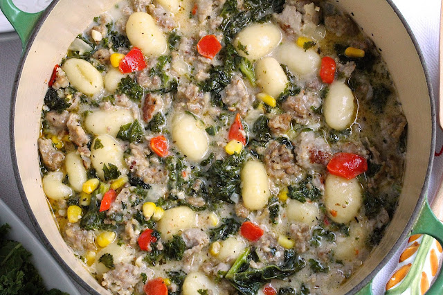 Quick Sausage Kale and Gnocchi StewQ