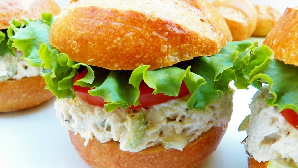 Chicken Salad Sandwich with Garlic and Herbs Cheese