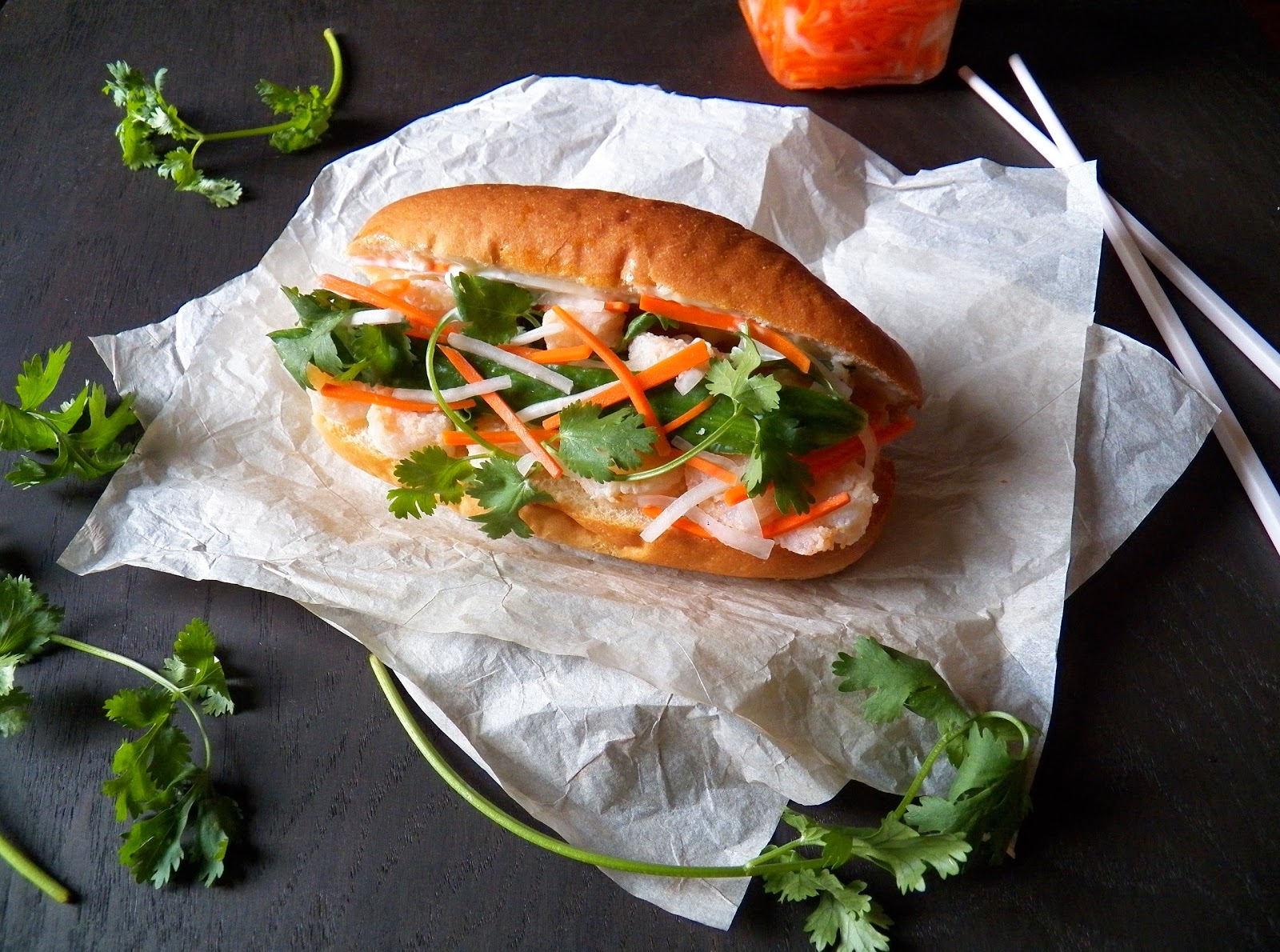 Fried Shrimp Banh Mi (Vietnamese Sandwich)