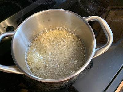 caramelized sugar cooking in pan