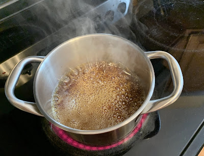 caramelized sugar cooking in pan