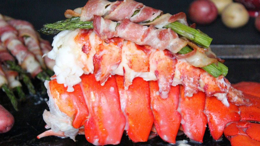 Lobster Tail with Bacon-Wrapped Asparagus
