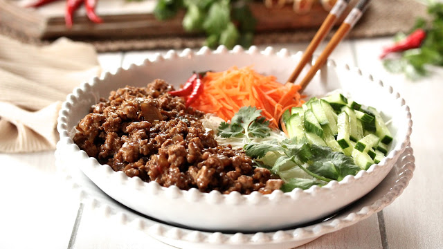 Vietnamese Ground Pork Rice Noodle Bowl