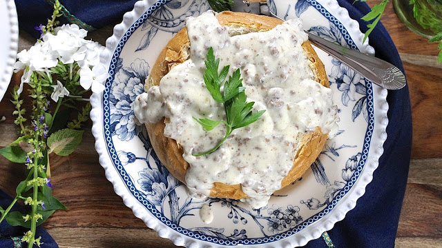 Creamed Hamburger Bread Bowl