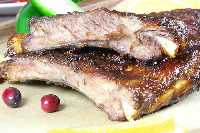 Sticky Cranberry Orange Glazed Pork Ribs