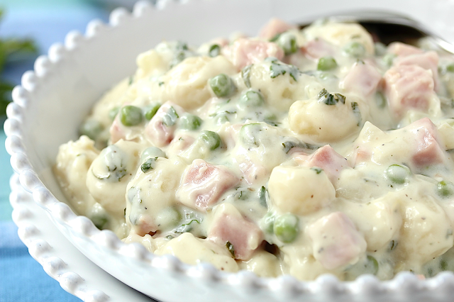 One Skillet Ham and Peas Gnocchi with Mint