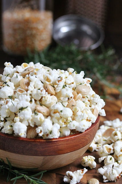 Rosemary Garlic Popcorn with Marcona Almonds