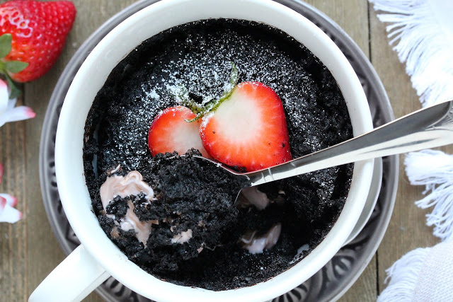 Molten Chocolate Hazelnut Strawberry Mug Cake For Two