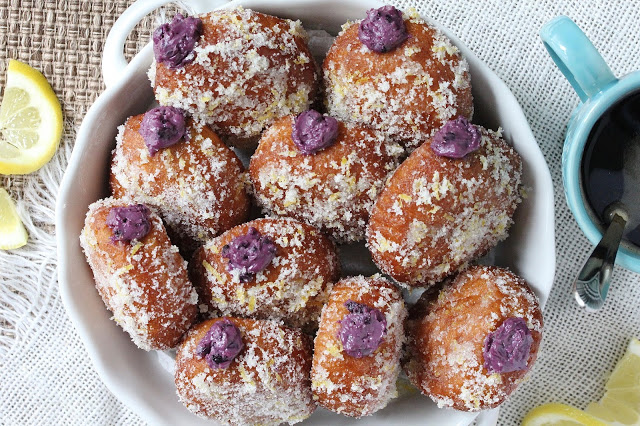 Blueberry Goat Cheese Donuts with Lemon Sugar
