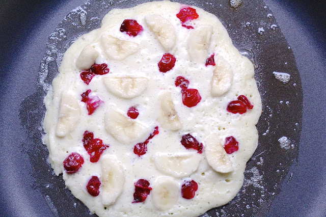 Cranberry Banana Pancakes with  Coconut Syrup