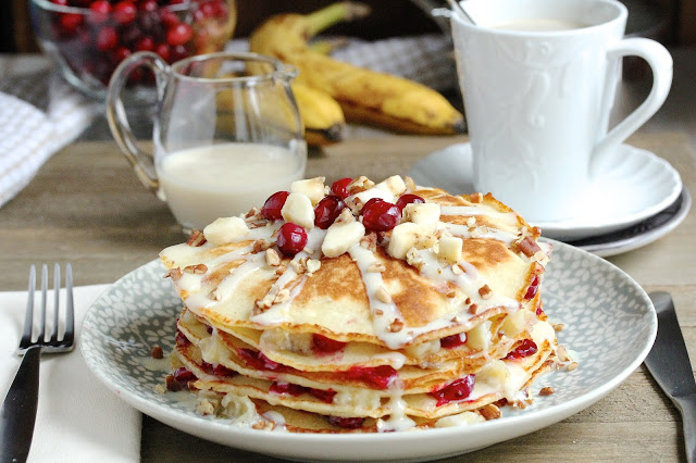 Cranberry Banana Pancakes with Coconut Syrup