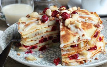 Cranberry Banana Pancakes with Coconut Syrup