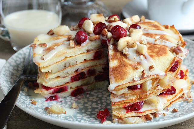 Cranberry Banana Pancakes with  Coconut Syrup