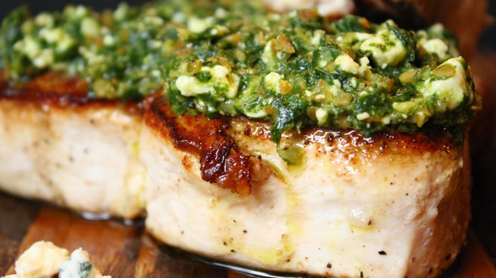 Swordfish with Blue Pesto