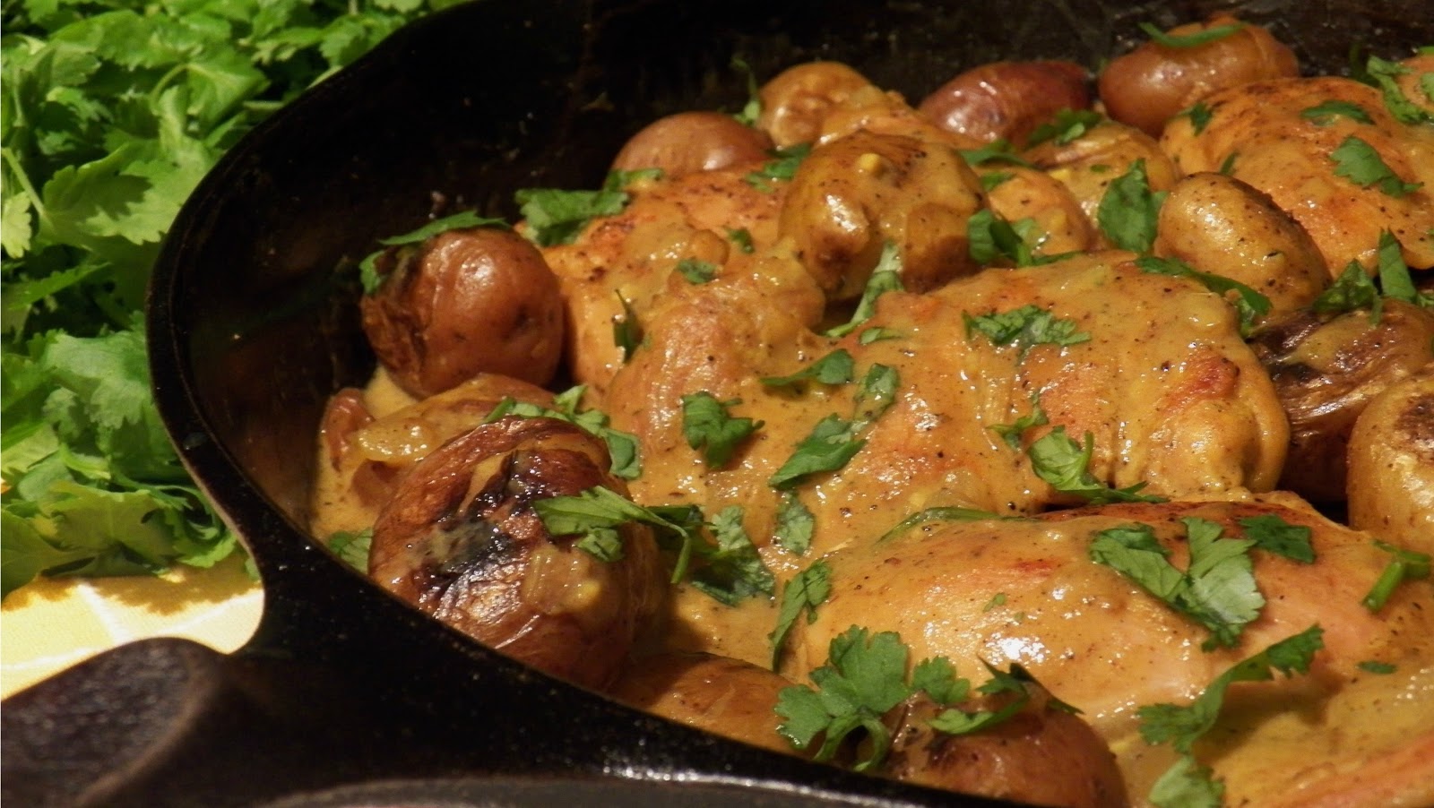 Turmeric Chicken and Cracked Baby Potatoes