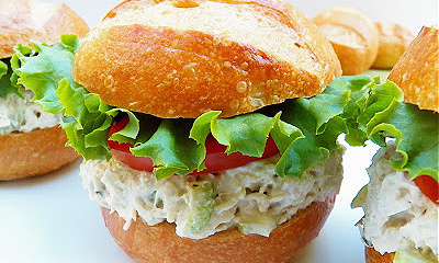 Chicken Salad Sandwich with Garlic and Herbs Cheese