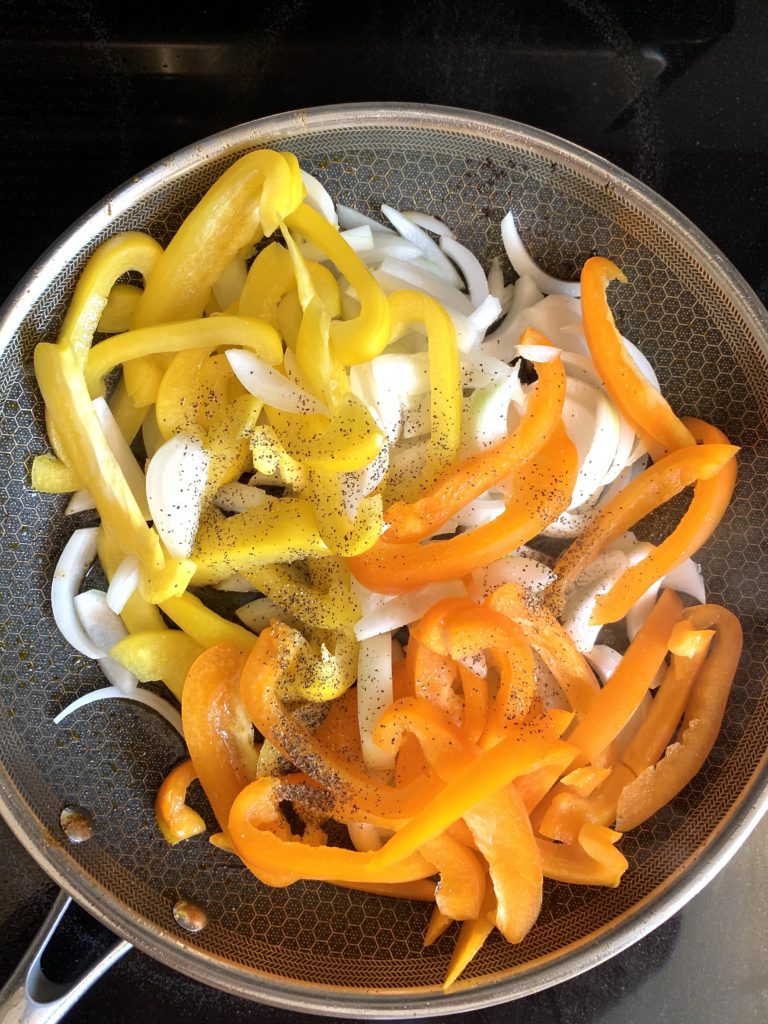 Onion and Bell Pepper in a Skillet