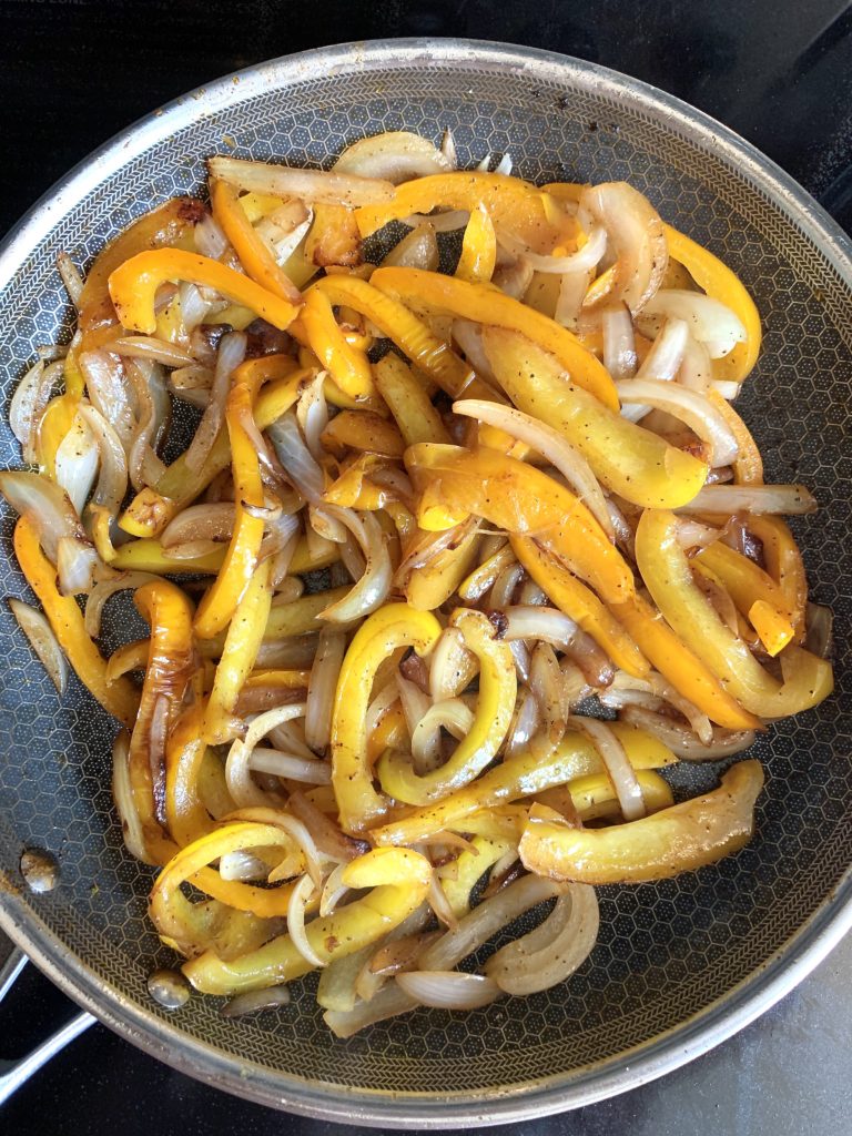 Onion and Bell Pepper in a Skillet