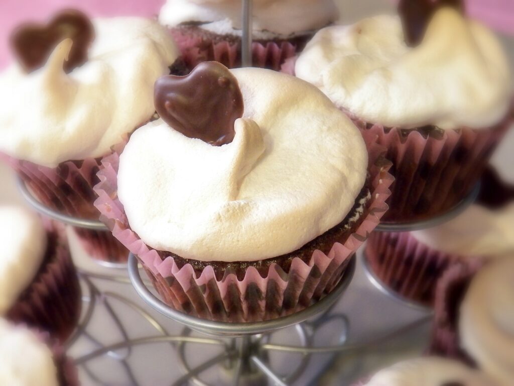 Macaroon Filled Chocolate Cupcake with a Meringue Top