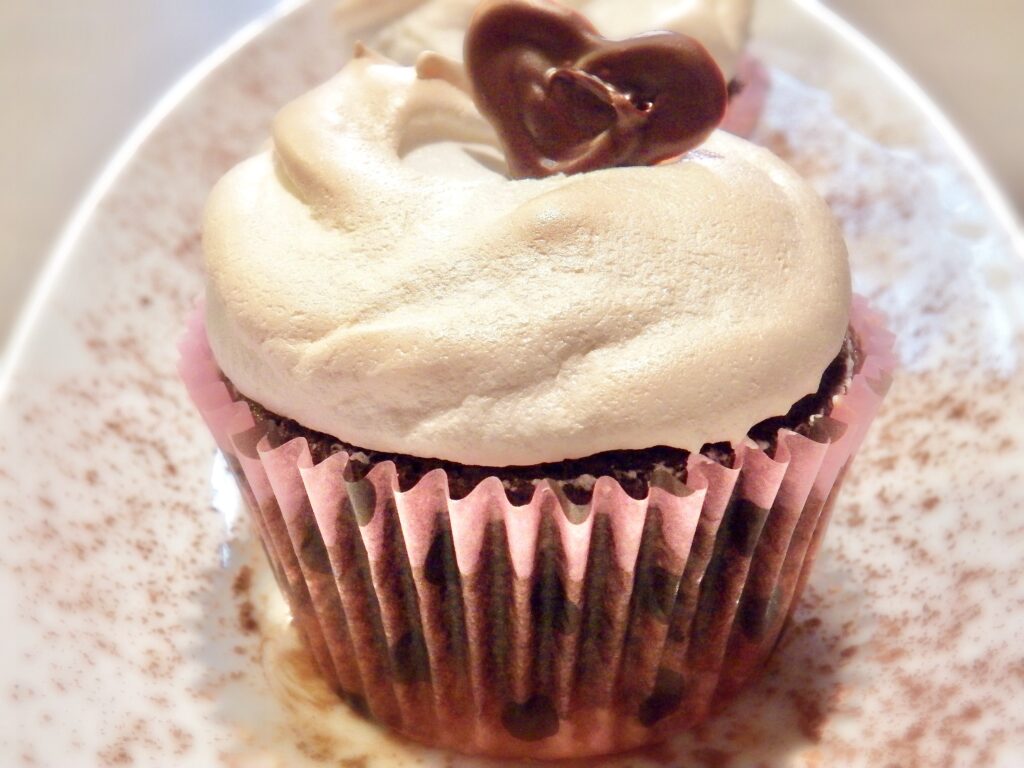 Macaroon Filled Chocolate Cupcake with a Meringue Top