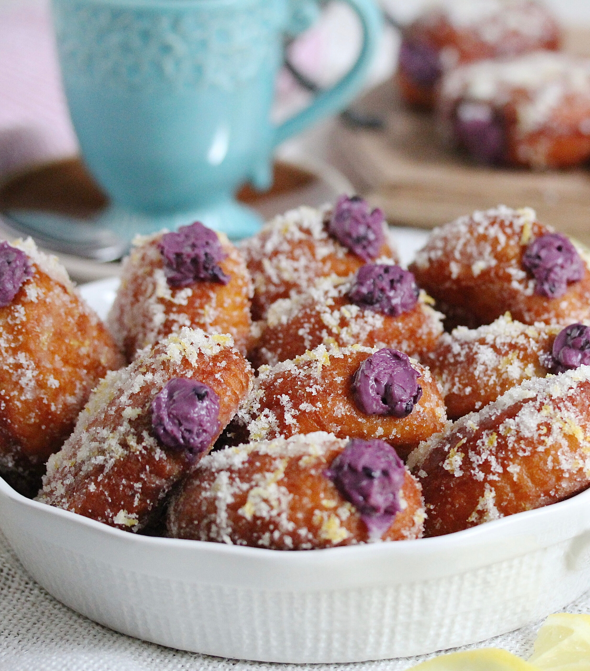 Blueberry Goat Cheese Donuts with Lemon Sugar