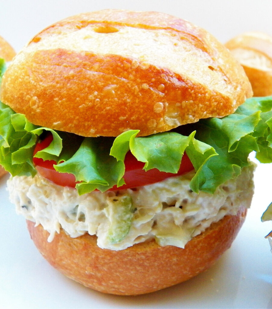 Chicken Salad Sandwich with Garlic and Herbs Cheese