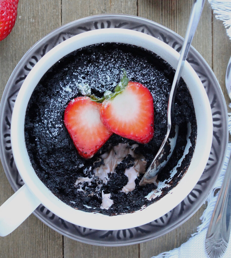 Molten Chocolate Hazelnut Strawberry Mug Cake For Two