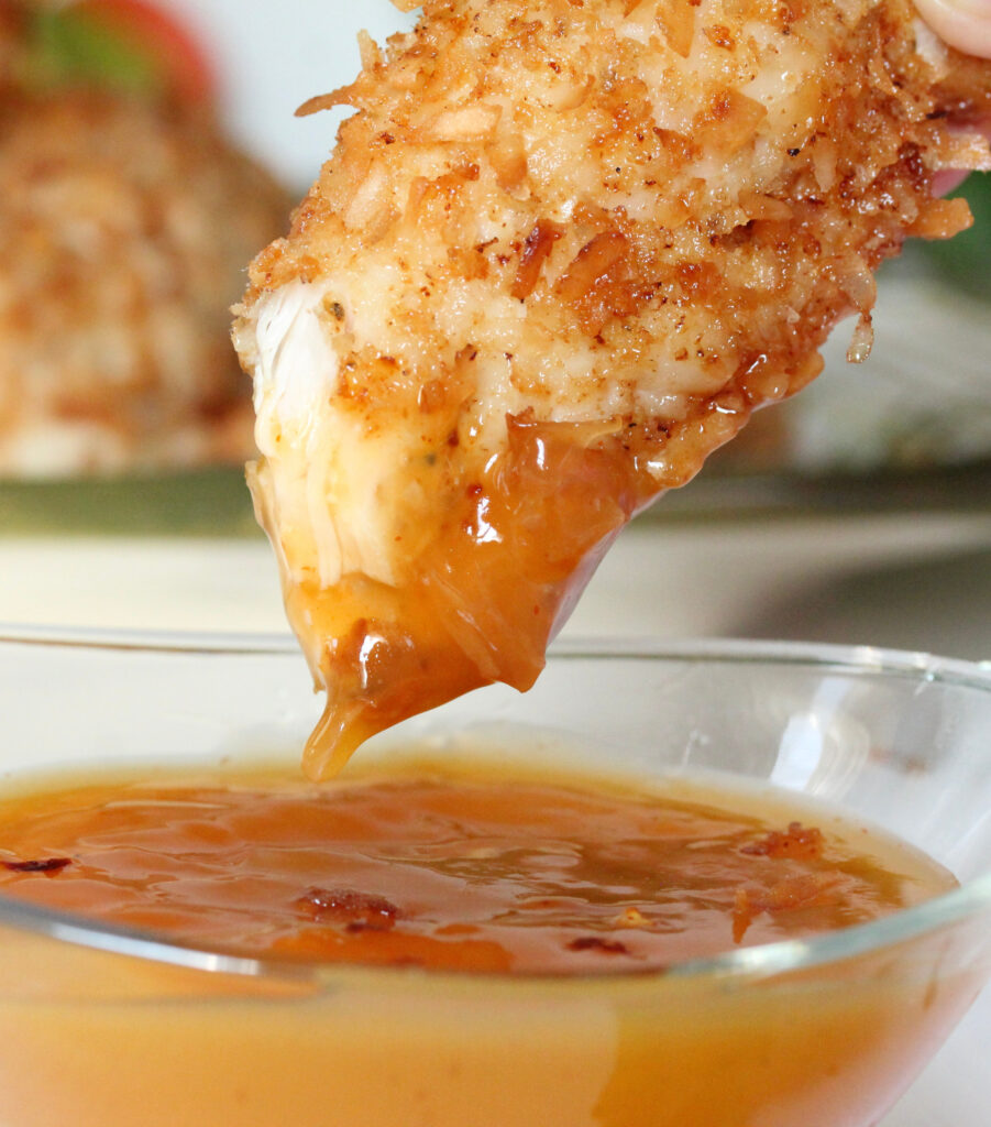 Coconut Chicken Tenders with Sweet and Spicy Mango Dipping Sauce