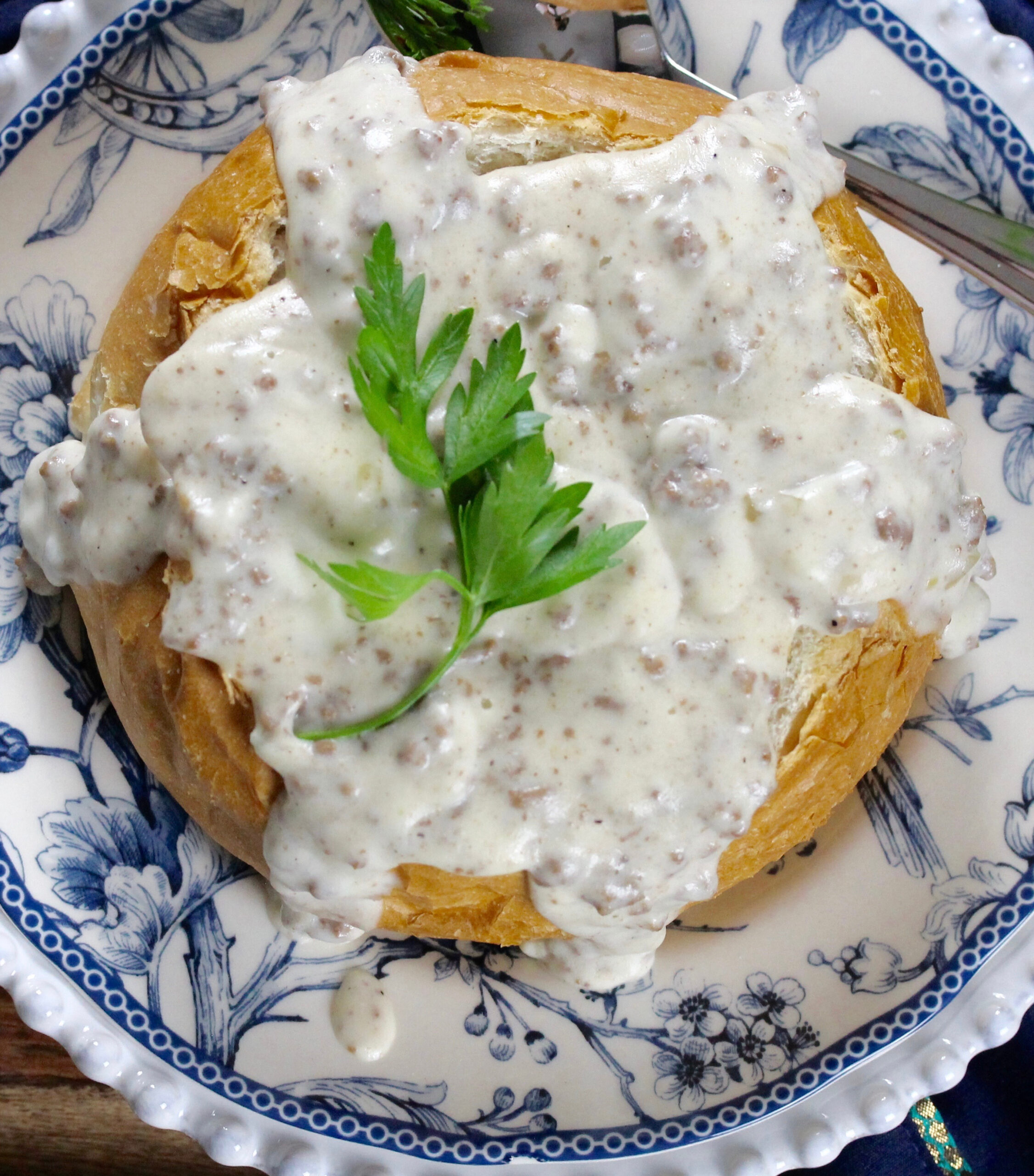 Creamed Hamburger Bread Bowl