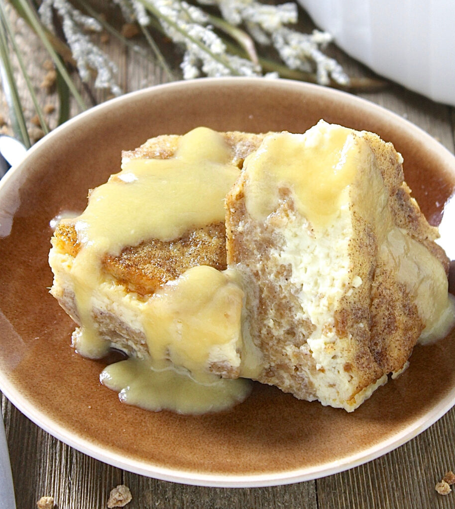 Grape-Nut Pudding with Cinnamon Whiskey Maple Cream Sauce