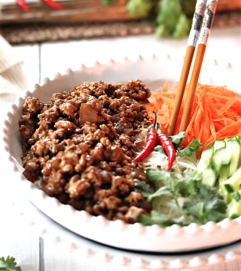 Vietnamese Ground Pork Rice Noodle Bowl 