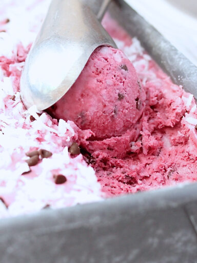 No Churn Black Raspberry Coconut Ice Cream