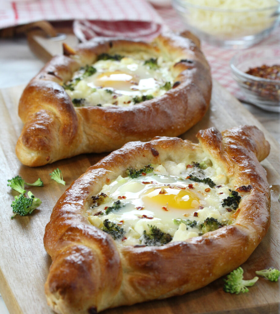 Georgian Cheese Bread (Adjaruli Khachapuri) with Broccoli