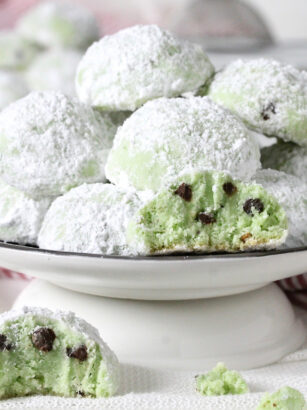 Pistachio Chocolate Chip Snowball Cookies