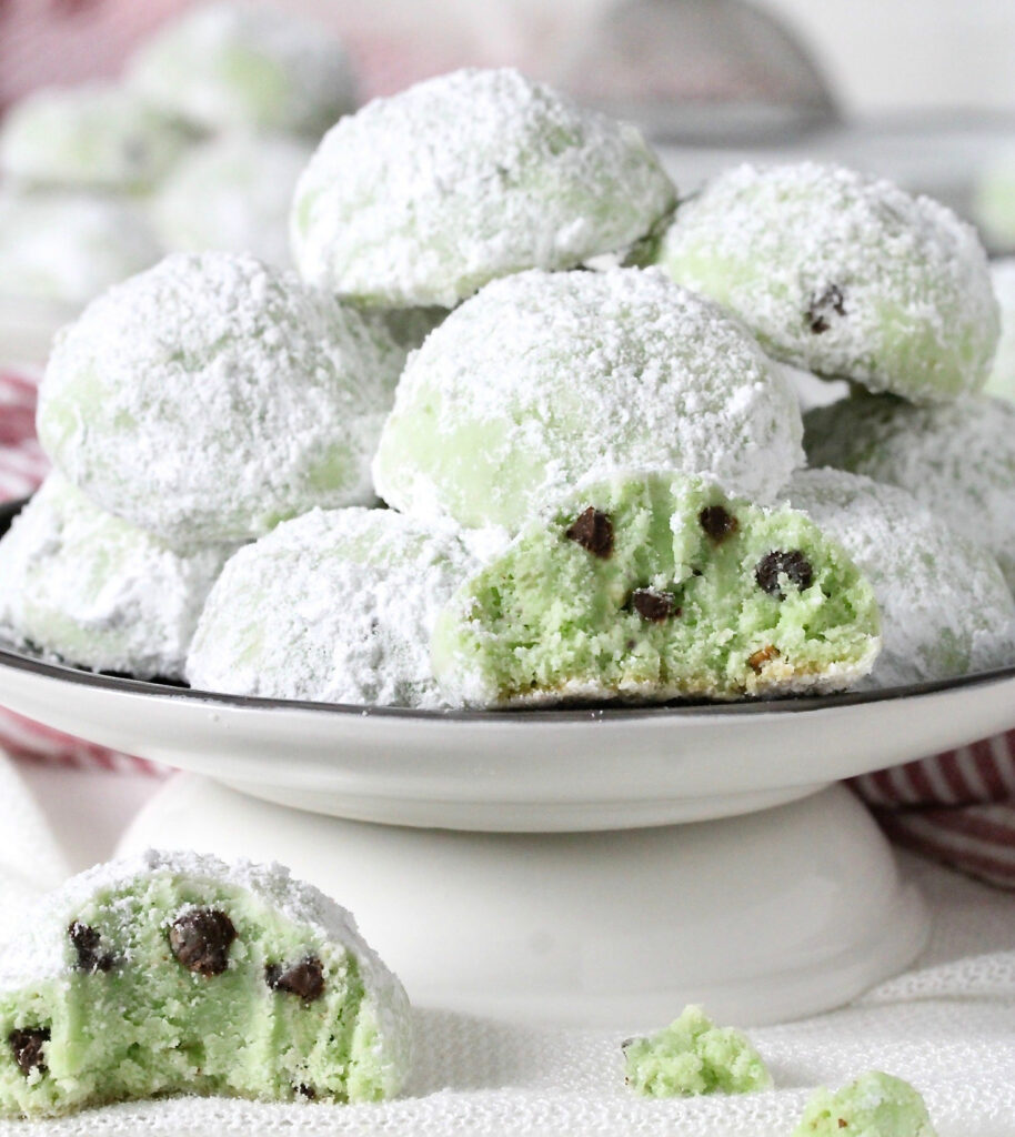 Pistachio Chocolate Chip Snowball Cookies