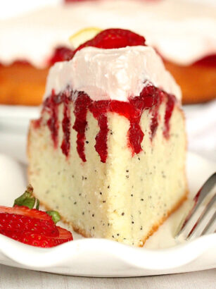 Poppy Seed Strawberry Poke Cake