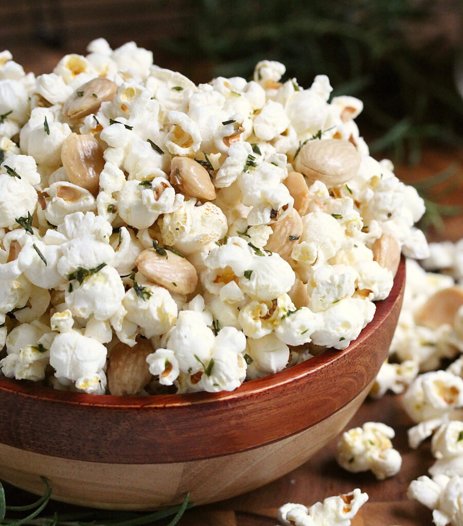 Rosemary Garlic Popcorn with Marcona Almonds