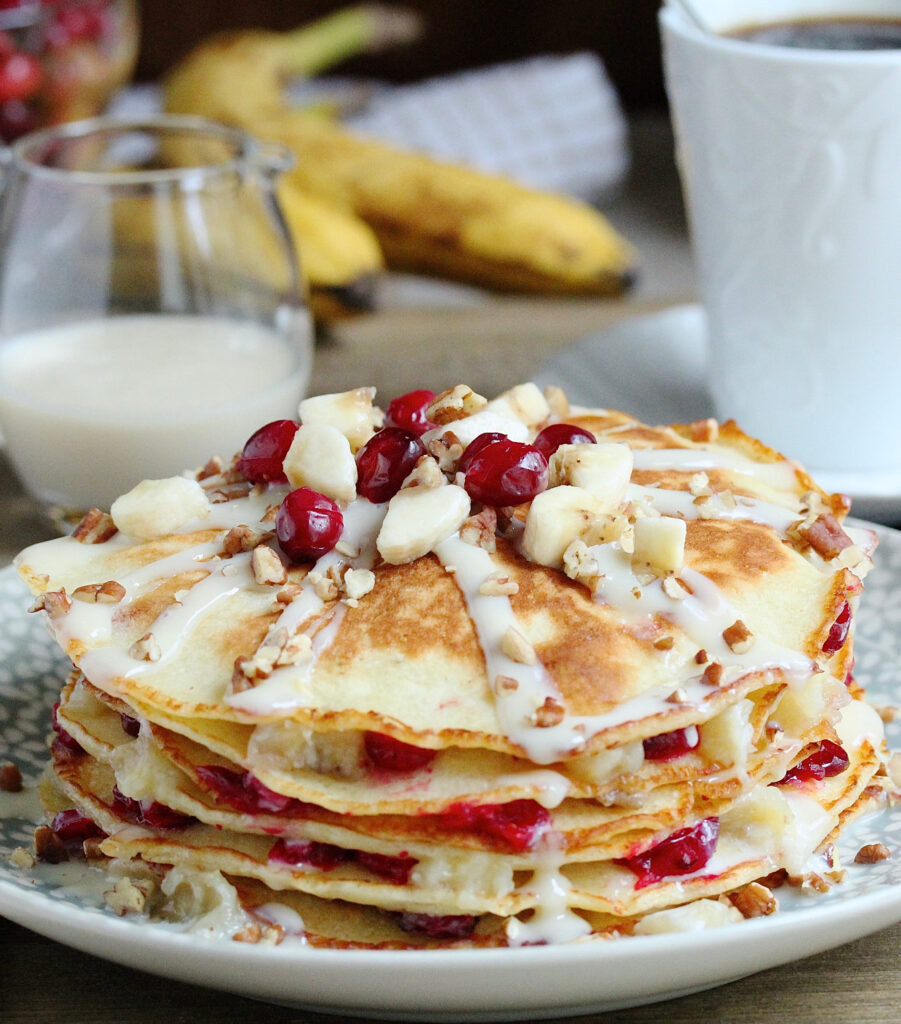 Cranberry Banana Pancakes with Coconut Syrup