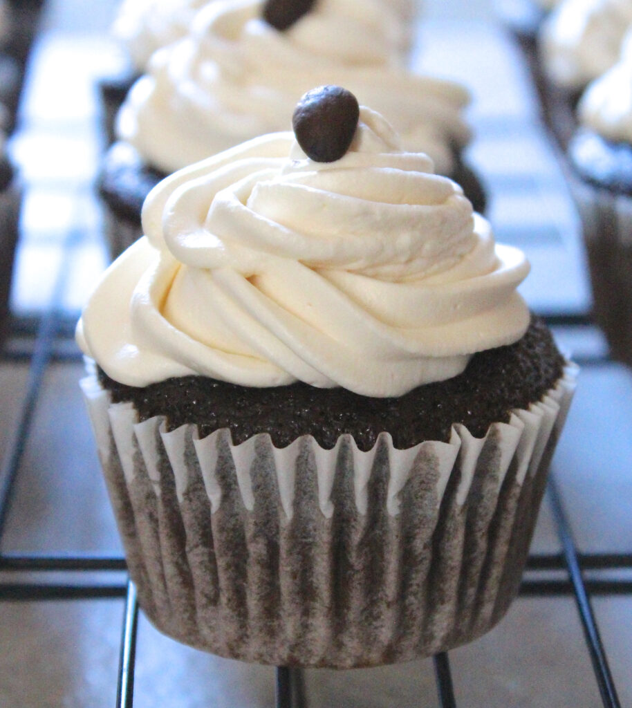 CHOCOLATE MOCHA CUPCAKES WITH IRISH CREAM FROSTING