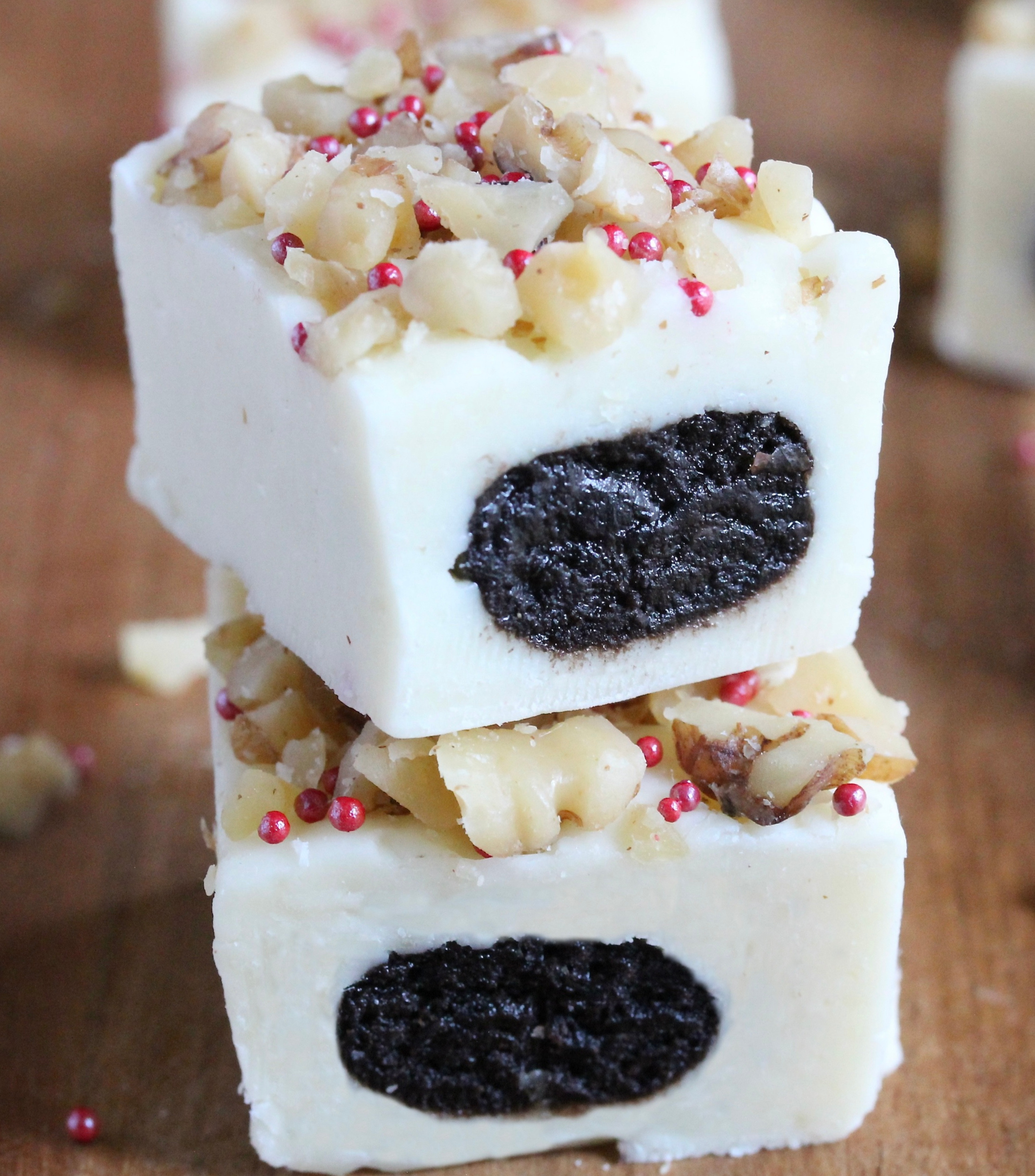 Oreo Truffle Stuffed White Chocolate Fudge