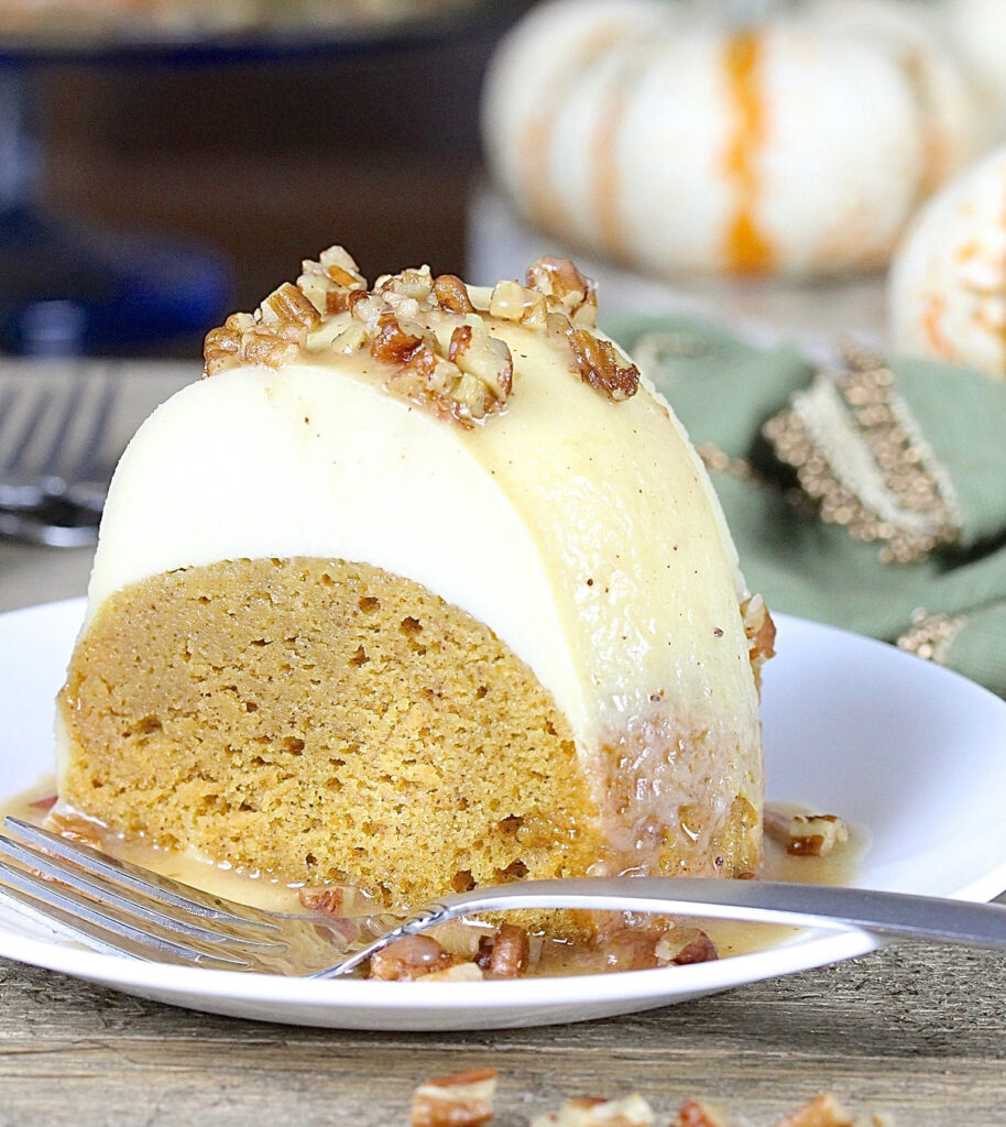 Pumpkin Flan Cake with Maple Brown Butter Glaze