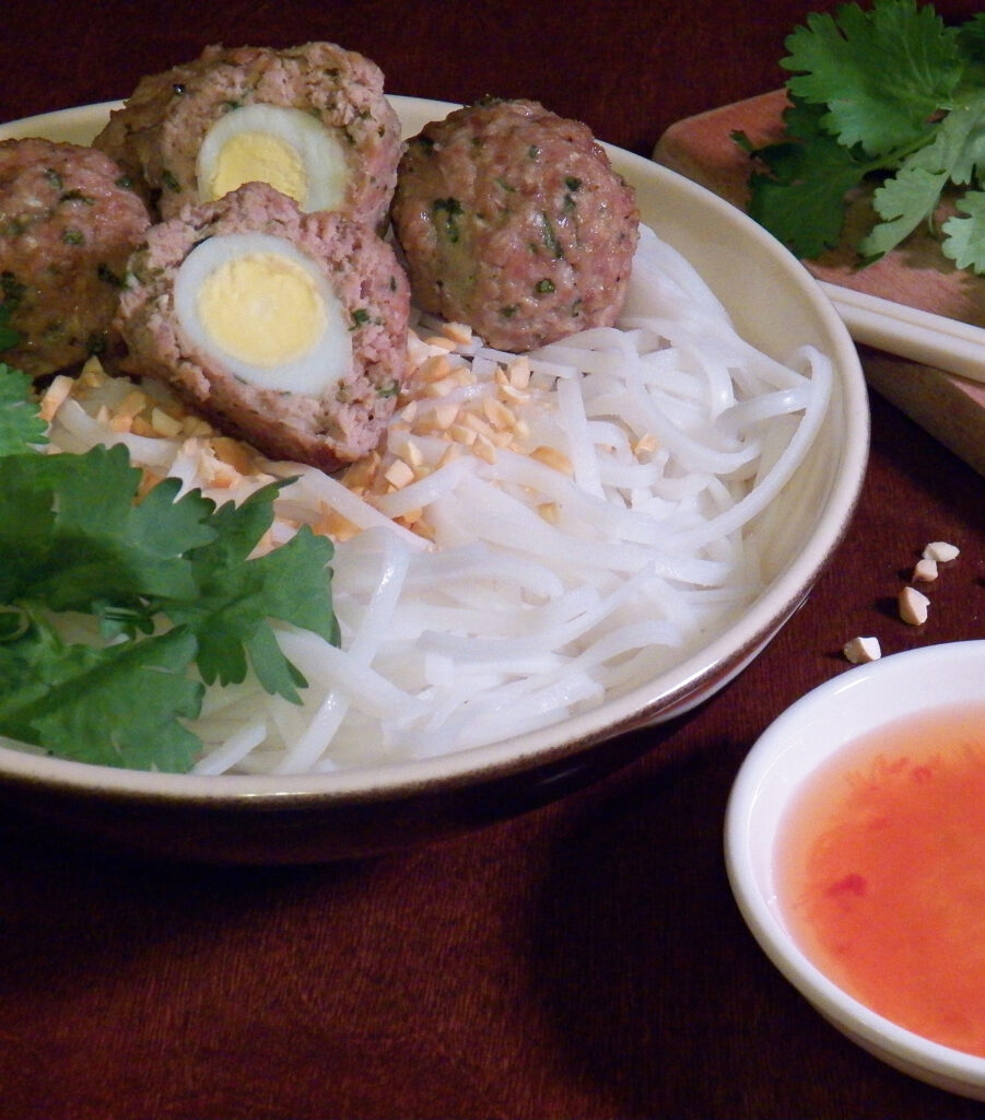 Quail Egg Stuffed Pork Meatballs with Rice Noodles