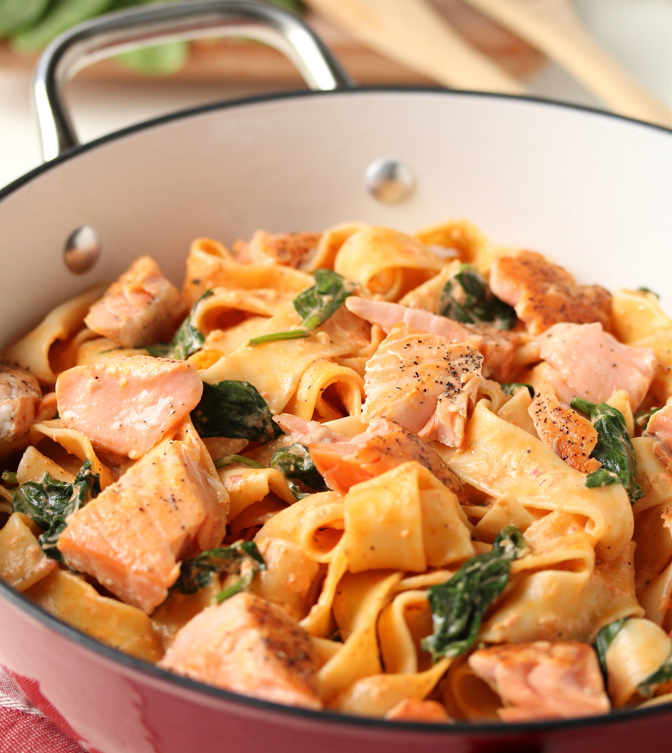 Salmon Pappardelle In Roasted Red Pepper Cream Sauce