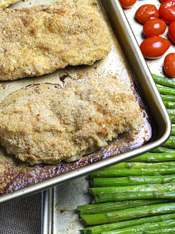 Sheet Pan Parmesan Chicken with Asparagus and Tomatoes