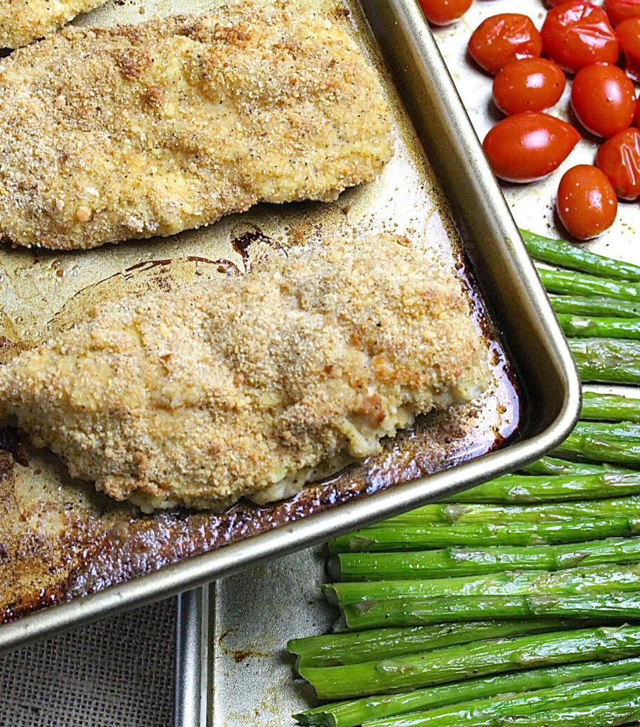 Sheet Pan Parmesan Chicken with Asparagus and Tomatoes