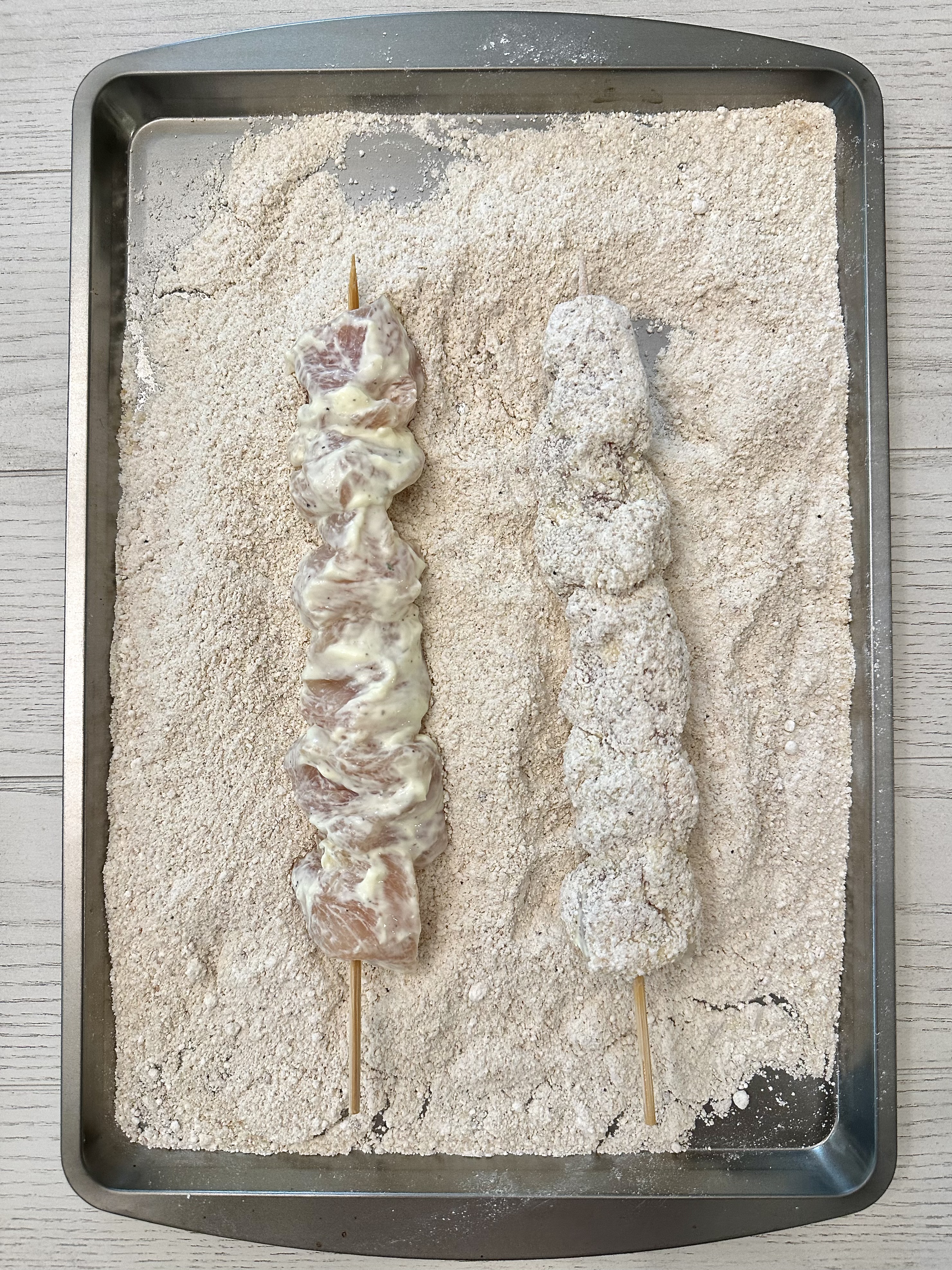 Breaded Chicken Skewers with Lemon Butter Sauce